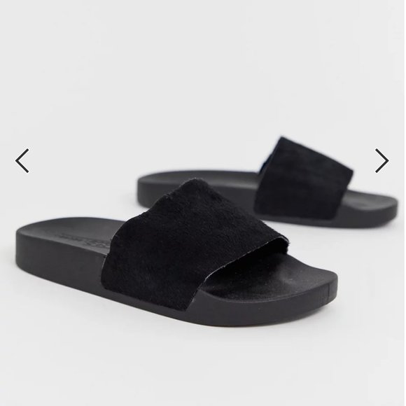 ASOS DESIGN Fizzer Leather Sliders/Slides/Sandals/Slippers - Picture 2 of 6